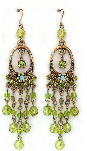 Green Oval Gothic Earrings