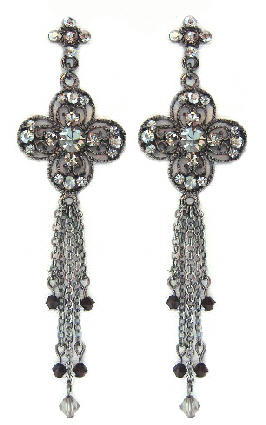 Gothic Smoky Crystal Chain Earrings