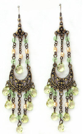 Green Beaded Gothic Earrings