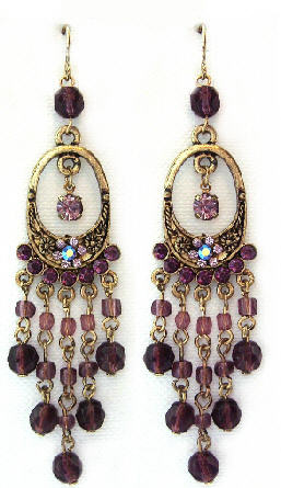 Purple Crystal Oval Earrings