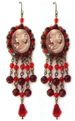 Red Victorian Cameo Gothic Earrings