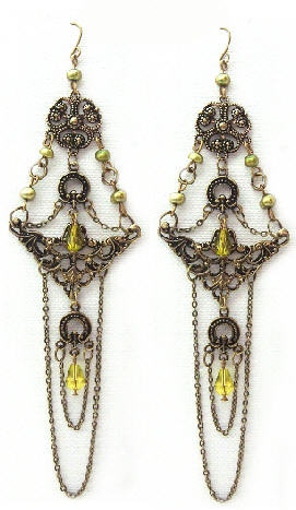 Green Ornate Gothic Earrings